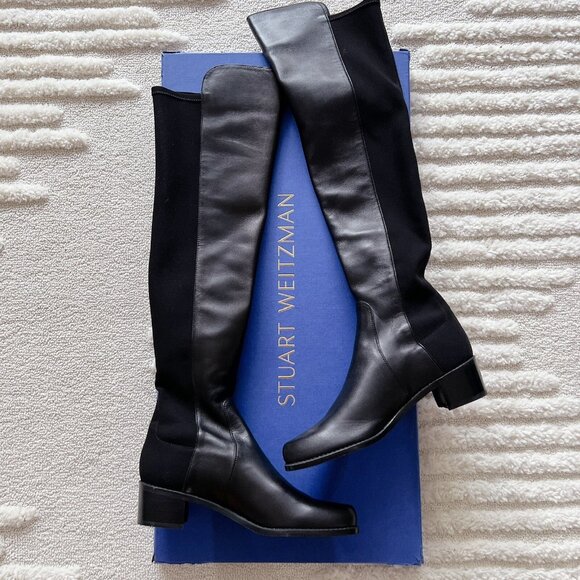 Stuart Weitzman City 5050 Heel Over The Knee OTK Black Leather Boots US 7 SPAIN - Picture 4 of 13